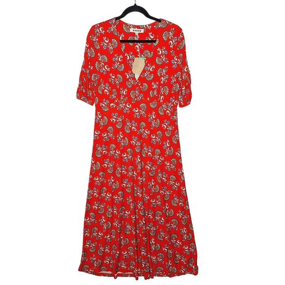 BODEN Short Sleeve Jersey Midi Dress 12R Flame Scarlet Botanical Bunch Floral - Picture 3 of 14